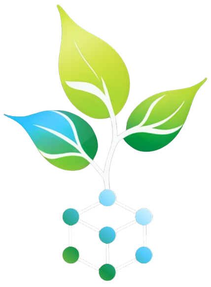 Environnmental Chemistry Logo depicting leaves and a simple cubic arrangement of atoms